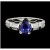 Image 2 : 1.00 ctw Sapphire and Diamond Ring - 18KT White Gold