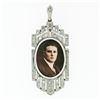 Image 1 : Antique Fancy 18k Gold Platinum Rose Cut Diamond Picture Portrait Frame Pendant