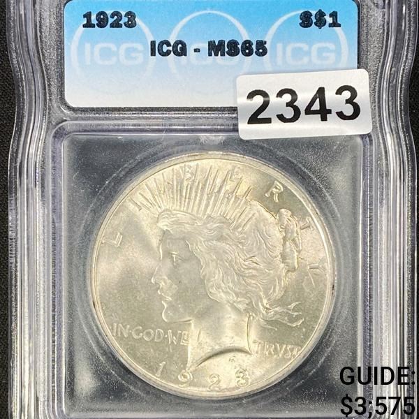 1923 Silver Peace Dollar ICG - MS65