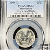Image 1 : 2004-D Extra Leaf High Wisconsin Quarter PCGS - MS