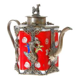 Ceramic and Nickel Chinese Teapot  (ANT-318)