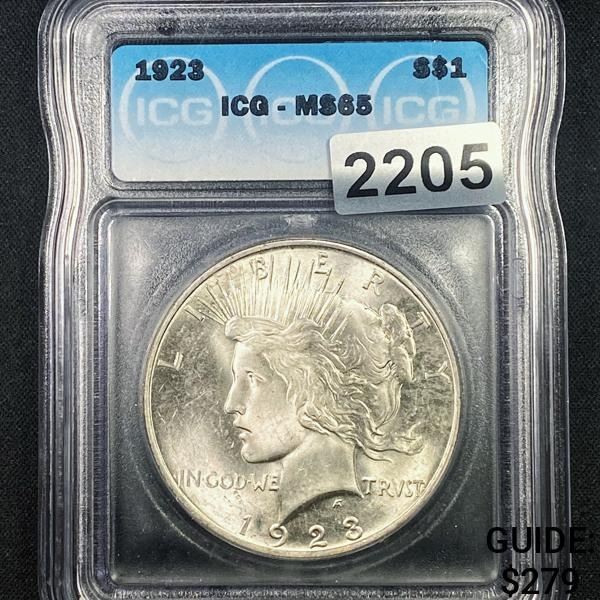 1923 Silver Peace Dollar ICG - MS65
