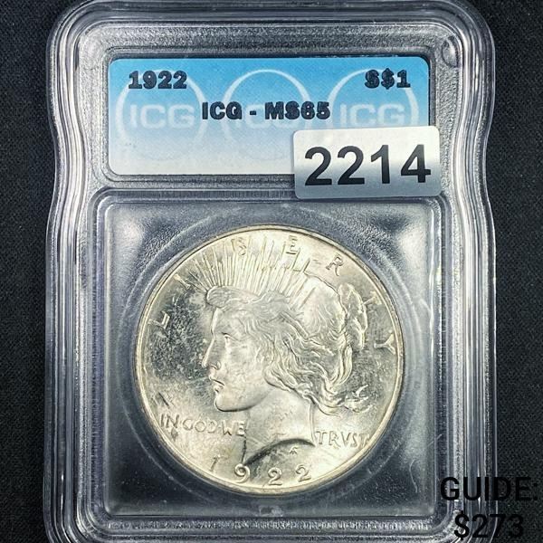 1922 Silver Peace Dollar ICG - MS65