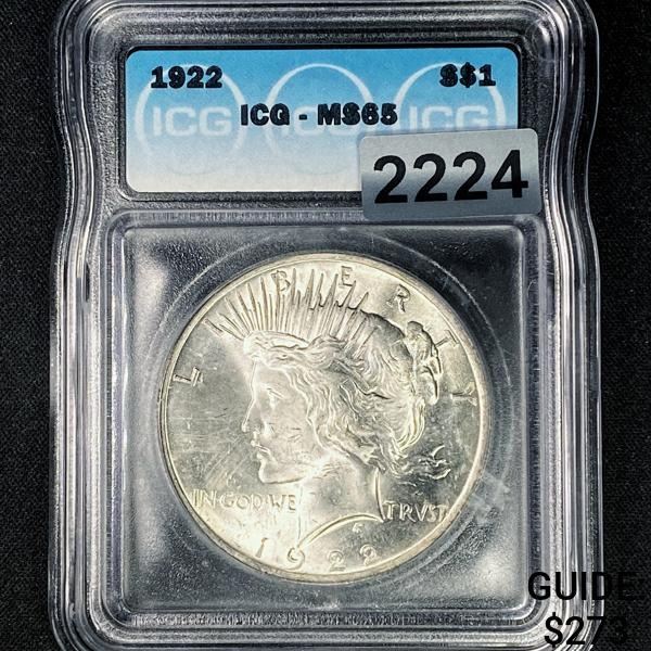 1922 Silver Peace Dollar ICG - MS65