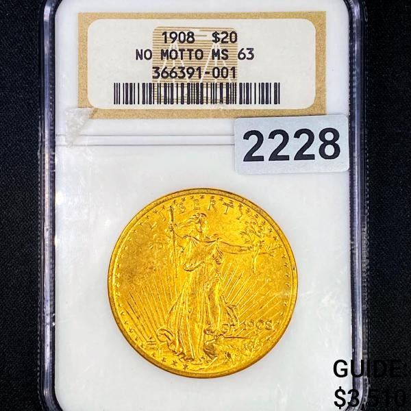1908 $20 Gold Double Eagle NGC - MS63