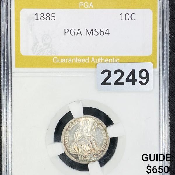 1885 Seated Liberty Dime PGA - MS64