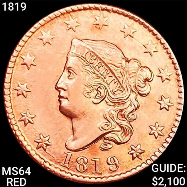 1819 Coronet Head Large Cent CHOICE BU RED