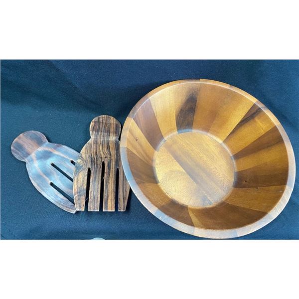 Beautiful Wooden Salad Bowl & Salad Serving Set
