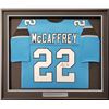 Image 1 : CHRISTAIN MCCAFFREY SIGNED CAROLINA PANTHERS CUSTOM FRAMED JERSEY (BECKETT COA)