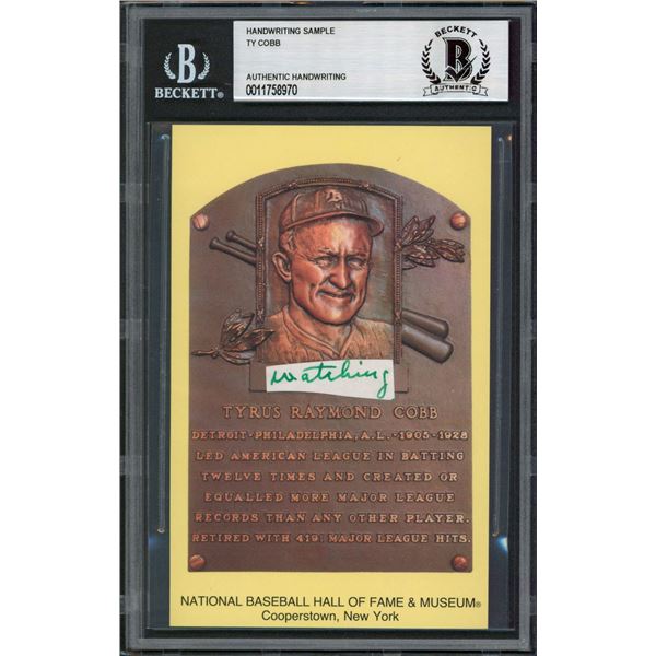 TY COBB AUTHENTIC HANDWRITING (BECKETT ENCAPSULATED)