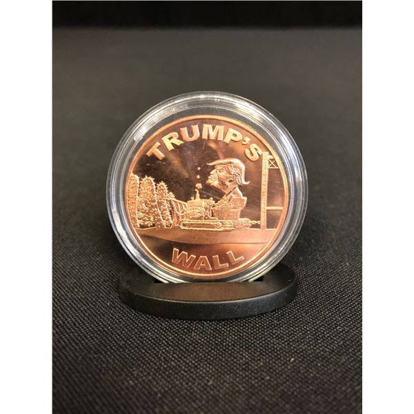 UNCIRCULATED 1 0Z. 999 FINE COPPER COIN DISPLAY TRUMP'S WALL