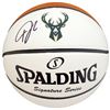 Image 1 : GIANNIS ANTETOKOUNMPO SIGNED OFFICIAL SPALDING MILWAUKEE BUCKS WHITE LOGO BASKETBALL (BECKETT COA)