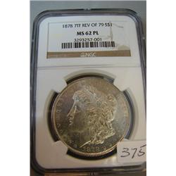 1878  Morgan Silver Dollar 7 Tail Feather Rev. of 79 NGC MS62PL