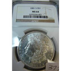 1881 Morgan Silver Dollar NGC MS64