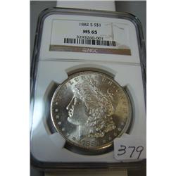 1882  Morgan Silver Dollar NGC MS65
