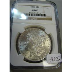 1885  Morgan Silver Dollar NGC MS62