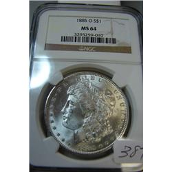 1885-O  Morgan Silver Dollar NGC MS64