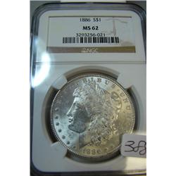 1886  Morgan Silver Dollar NGC MS62