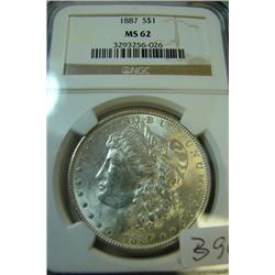 1887  Morgan Silver Dollar NGC MS62