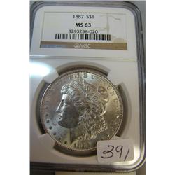 1887  Morgan Silver Dollar NGC MS63