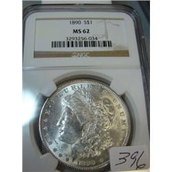 1890  Morgan Silver Dollar NGC MS62