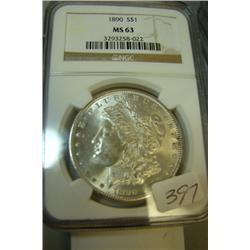 1890  Morgan Silver Dollar NGC MS63