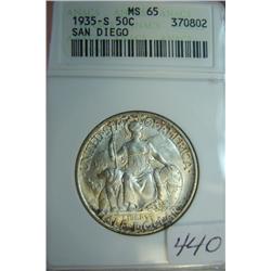 1935-S San Diego Half Dollar ANACS MS 65