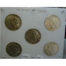 5 U. S. Peace Silver Dollars "S" Mints 1992-S BU, 1923S BU, 1924S BU, 1925S BU, 1926S BU