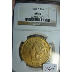 1876 $20.00 Liberty Gold Coin NGC AU53