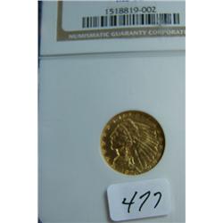 1926 $2.50 Indian Head Gold Coin NGC MS62
