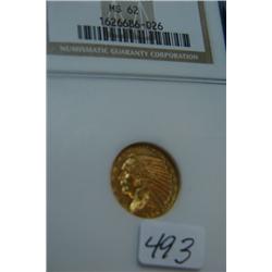 1927 $2.50 Indian Head Gold Coin NGC MS62