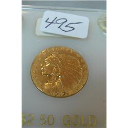 1912 $2.50 Indian Head Gold Coin XF Cleaned