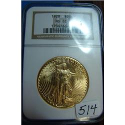1928 $20 St. Gaudens Gold Coin NGC MS62