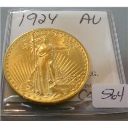 1924 $20.00 St. Gaudens Gold Coin AU