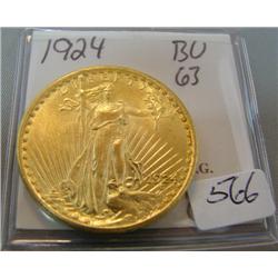 1924  $20.00 St. Gaudens Gold Coin BU 63