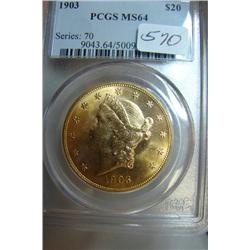 1903 $20.00 Liberty Gold Coin PCGS MS64