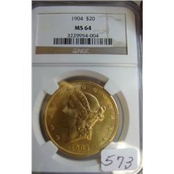 1904 $20.00 Liberty Gold Coin NGS MS64