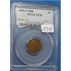 1909-S VDB Lincoln Cent PCGS VF20