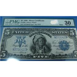1899 $5.00 Silver Certificate Fr #280 Elliot/White Mule PMG VF30