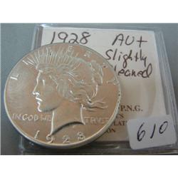 1928 Peace Silver Dollar AU+ Slightly Cleaned