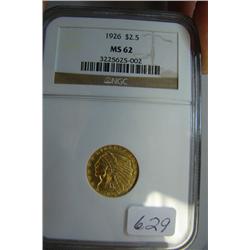 1926 $2.50 Indian Head Gold Coin NGC MS62