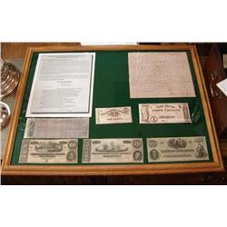 Framed Collection of Confederate Paper Money & Lee's Surrender