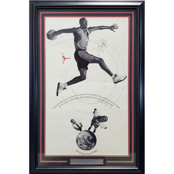 MICHAEL JORDAN SIGNED FRAMED 21X35 NIKE AIR JORDAN POSTER (BECKETT COA)