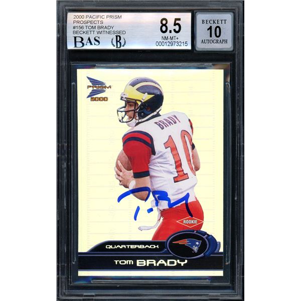 TOM BRADY SIGNED NO. 156 2000 PACIFIC PRISM RC (BGS 8.5/10 AUTO)