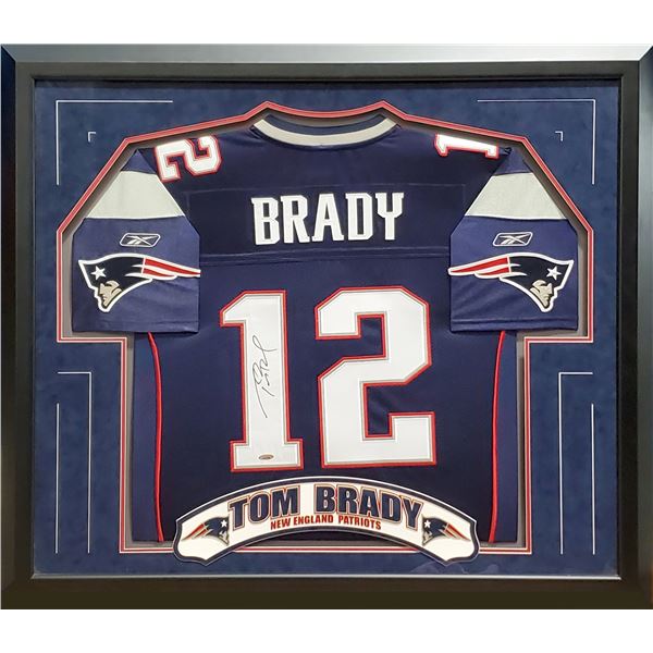 TOM BRADY SIGNED FRAMED NEW ENGLAND PATRIOTS BLUE REEKBOK JERSEY (TRISTAR COA)