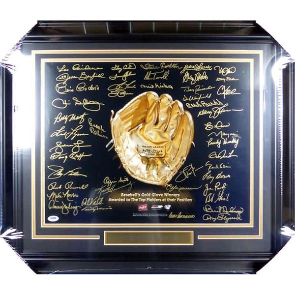 CUSTOM FRAMED 20 X 24 GOLD GLOVE WINNERS SIGNED BY 40 (PSA COA)