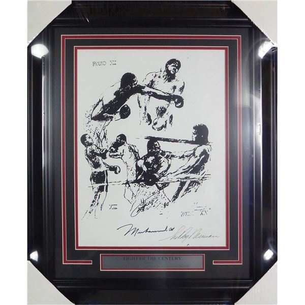 MUHAMMAD ALI, JOE FRAZIER AND LeROY NEIMAN SIGNED FRAMED LITHOGRPAH (BECKETT COA)