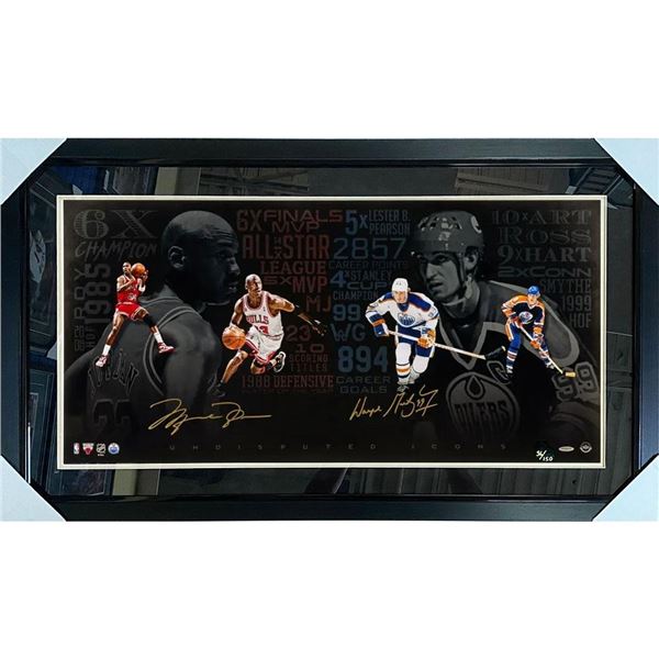 MICHAEL JORDAN AND WAYNE GRETZKY SIGNED FRAMED "UNDISPUTED ICONS" 18X36 PHOTO (UD LOA)