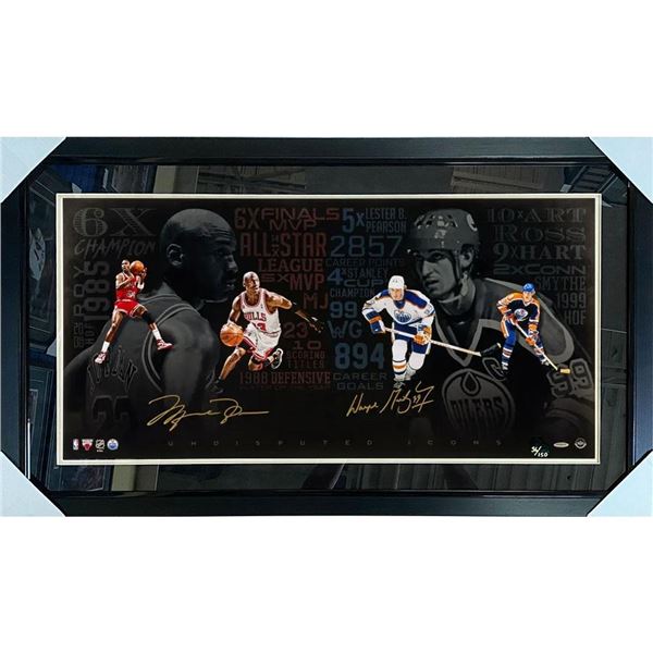 MICHAEL JORDAN AND WAYNE GRETZKY SIGNED FRAMED  UNDISPUTED ICONS  18X36 PHOTO (UD LOA)