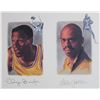 Image 4 : LOS ANGELES LAKERS LEGENDS (5) CHAMBERLAIN, JABBAR, JOHNSON SIGNED FRAMED 22X39 LITHOGRAPH (BAS)